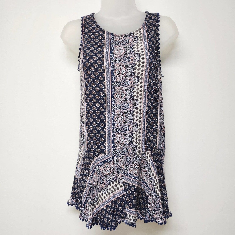 Knox Rose Boho Blue Paisley Mini Dress Size S some crochet detail very boho!